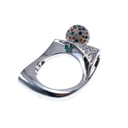 Curly Ring with Emeralds, Sapphires and Diamonds