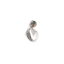 Curly Ring with Emeralds, Sapphires and Diamonds