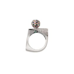 Curly Ring with Emeralds, Sapphires and Diamonds