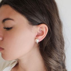 Photo of worn Earrings with 11–11.50 mm Australian Pearls and Diamonds
