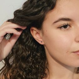 Photo of worn Simple stud earrings with Black Diamonds
