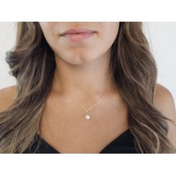 Photo of worn FreshWater Pearl Pendant White 8mm - 8.5mm with yellow gold