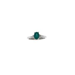 Anello Solitario Smeraldo ovale 7x5mm e 2 Diamanti in Oro Bianco