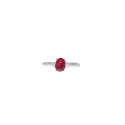 Anello Solitario Rubino ovale 7x5mm e 2 Diamanti in Oro Bianco