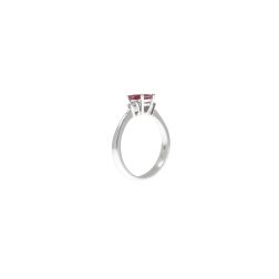 Oval Ruby Solitaire Ring 7x5mm with 2 Diamonds in White Gold