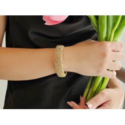 Bracciale Rigido Bollicine bicolor con Diamanti - foto indossata