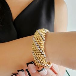 photo of worn Two-tone bubbles rigid bracelet with diamonds