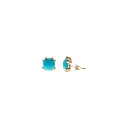 18kt Yellow Gold Cushion Earrings with Turquoise
