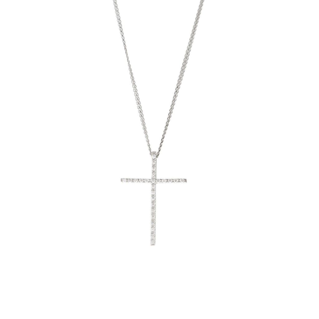 Collana doppio filo con Croce Diamanti - 3.90cm x 27mm