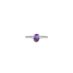 Oval Amethyst Solitaire Ring 7x5mm with 2 Diamonds in White Gold