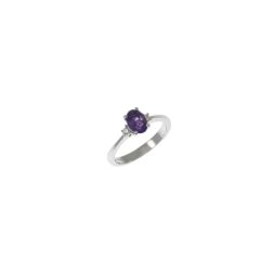 Oval Amethyst Solitaire Ring 7x5mm with 2 Diamonds in White Gold