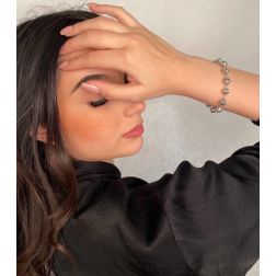 Bracciale stile Rosario Oro Bianco Sfere 8mm Traforate foto indossata