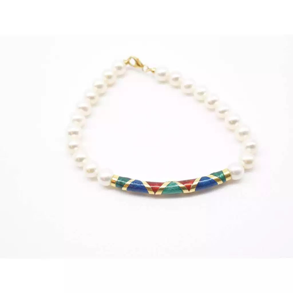 Bracciale di perle con oro e smalti