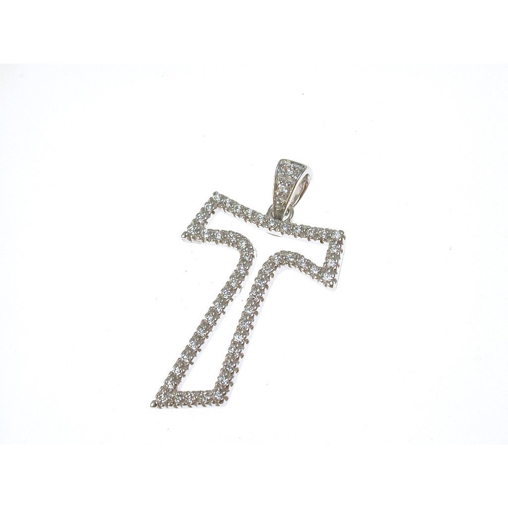 Tau Cross pierced with cubic zirconia white gold