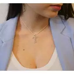Croce Tau forata con zirconi oro bianco