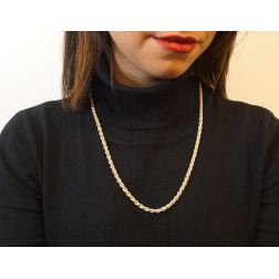 Collana corda in oro bianco con veneta in oro giallo 60cm x 4.50mm foto indossata