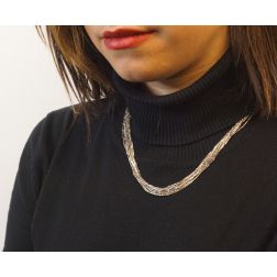 Photo of worn Necklace white gold veneta wires and yellow gold details.