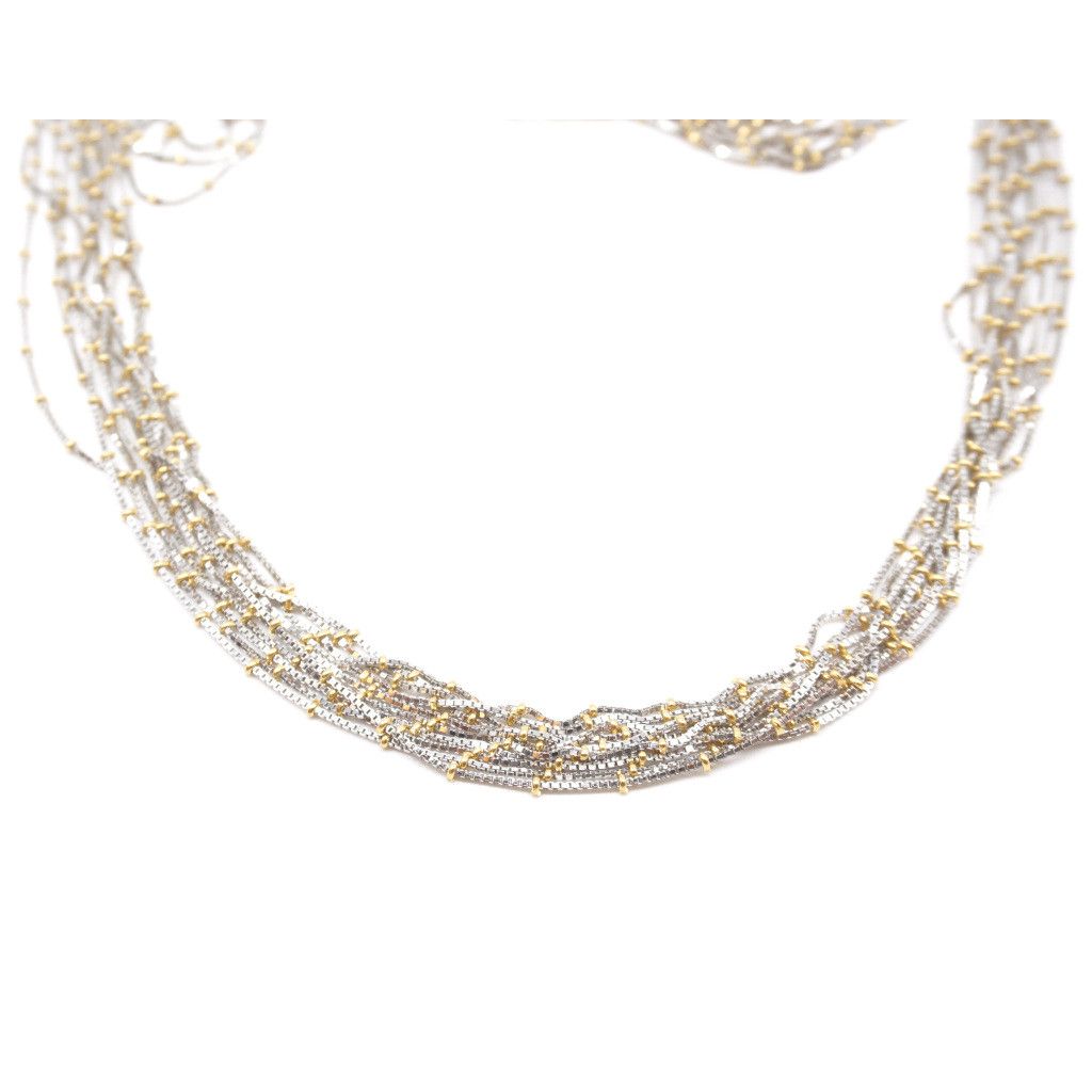 Necklace white gold veneta wires and yellow gold details.