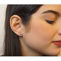 Photo of worn Kate Pink Sapphire Earrings 6x4mm and 20 Diamonds