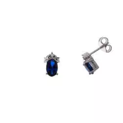 Orecchini blu ovali e 3 zirconi in Oro Bianco