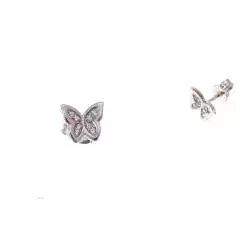 Orecchini farfalle oro bianco bordo lucido e zirconi