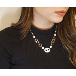 Photo of worn Circle and Chalcedony Necklace in Yellow Gold