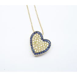 Blue and White Heart and Zircon Necklace