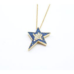 Necklace with Star and Blue and White Zircons