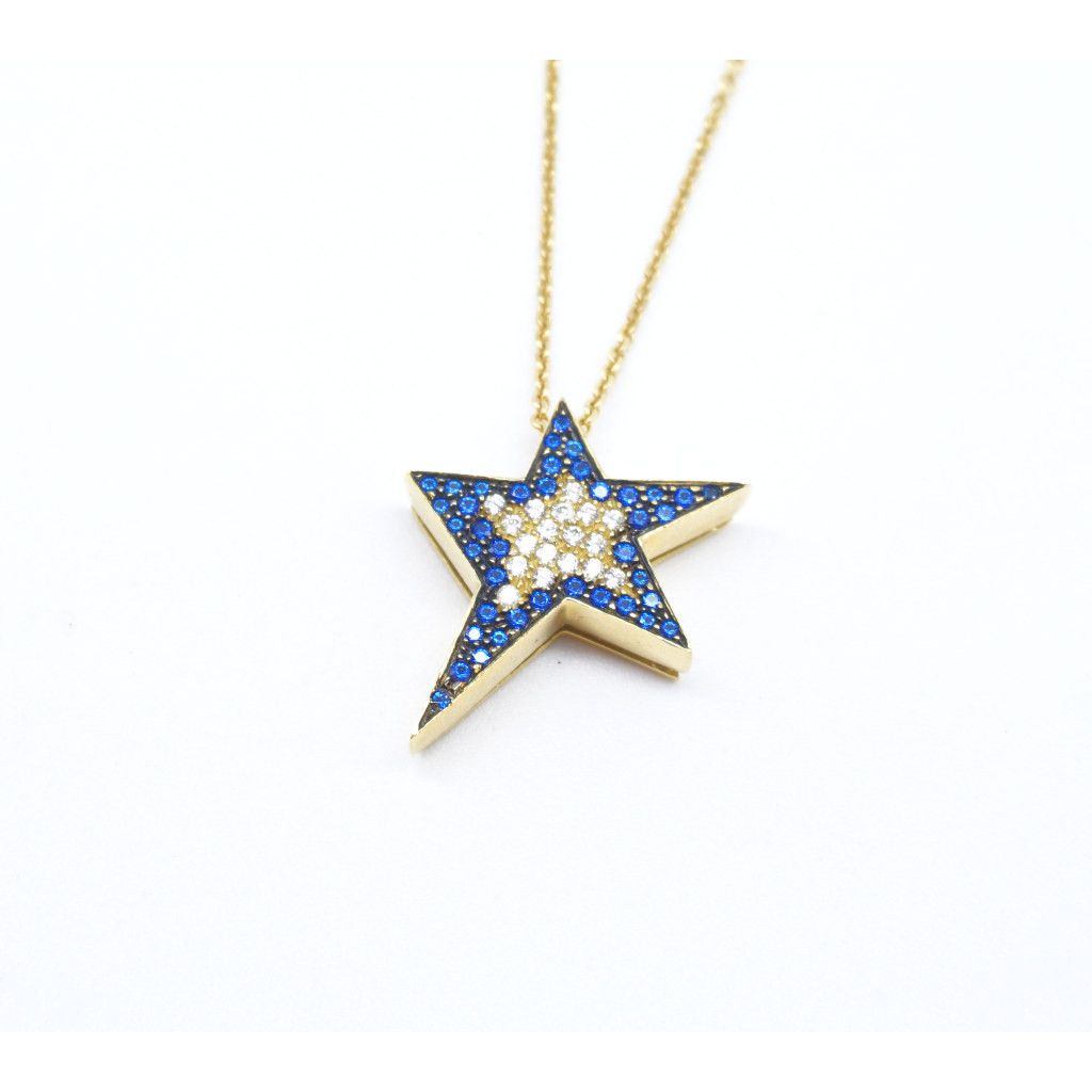 Necklace with Star and Blue and White Zircons
