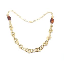 Necklace with ovals and amber