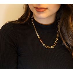 photo of worn of Necklace with ovals and amber