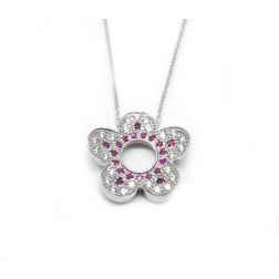 Flower Neckace with White and Red Zircons