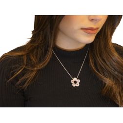 Photo of worn Flower Neckace with White and Red Zircons