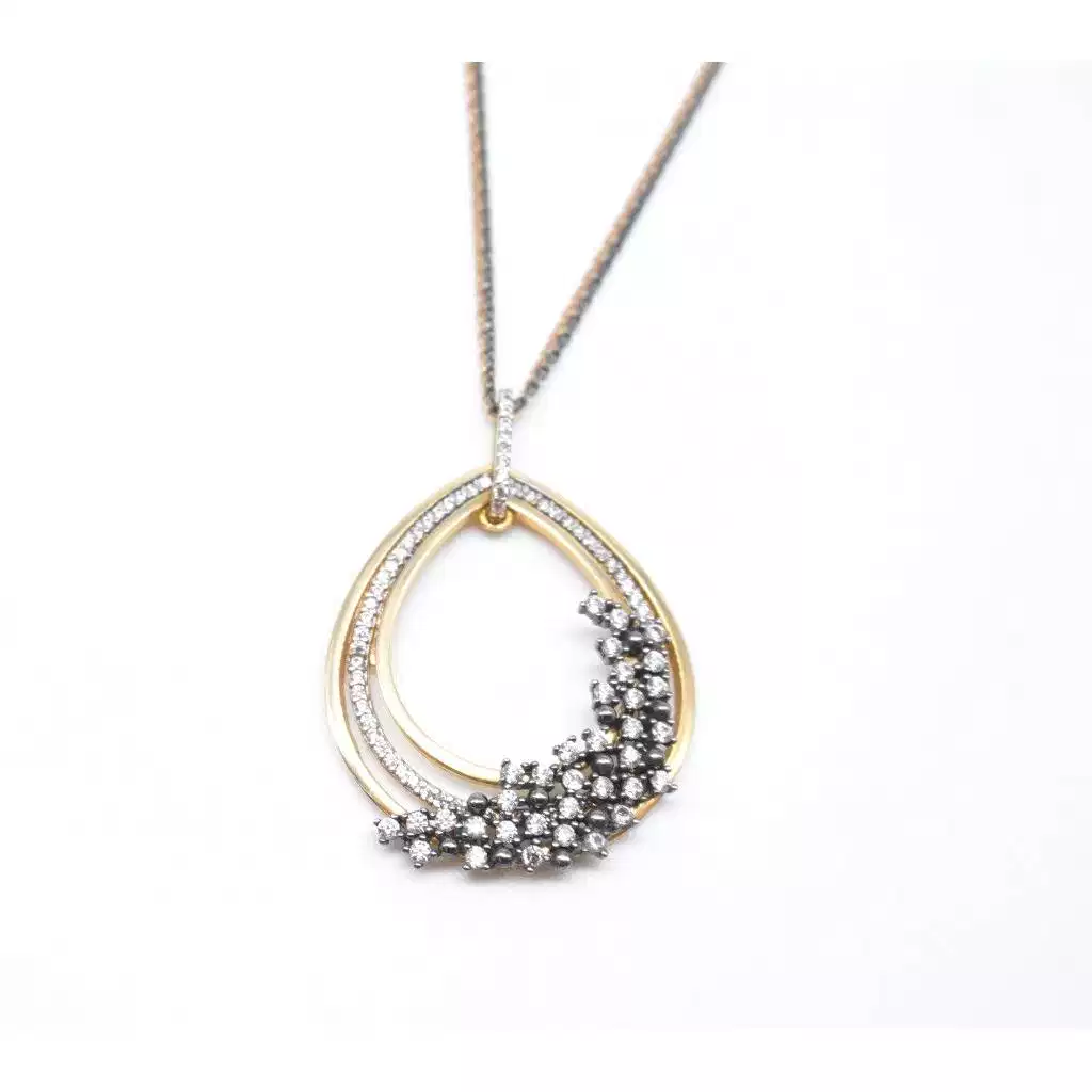 Necklace with drop pendant and zircons