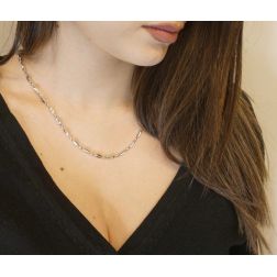 Photo of worn Chain and alternating segments necklace in 18kt white gold