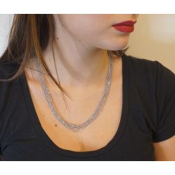 Photo of worn Multi-strand necklace in white gold 50 cm