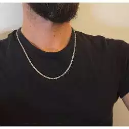 Photo of worn 55cm Semi-rigid Tubular Chain Necklace in White Gold