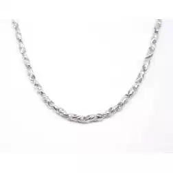 Collana a catena tubolare a 8 rigata oro bianco 55 cm