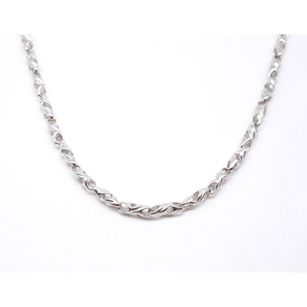 Collana a catena tubolare a 8 rigata oro bianco 55 cm