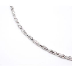 Collana a catena tubolare a 8 rigata oro bianco 55 cm