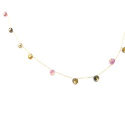 Yellow gold anklet with tourmaline pendants.