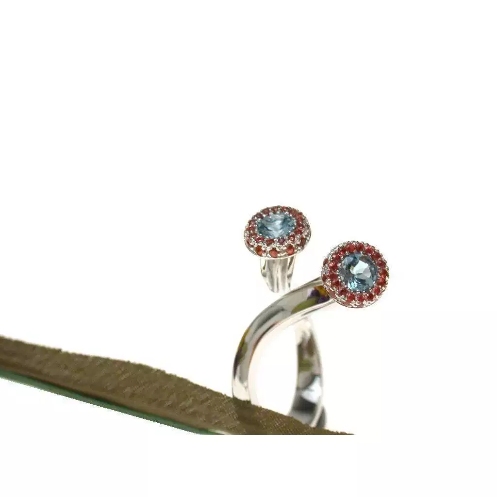 Anello Steli Multicolor Acquamarina e Zaffiri Mandarino