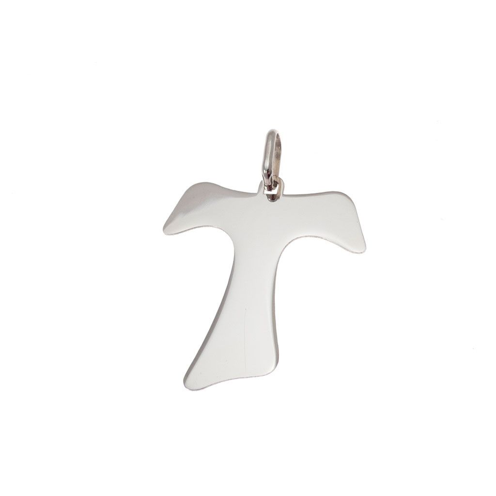 Shiny flat Tau cross in 18kt white gold
