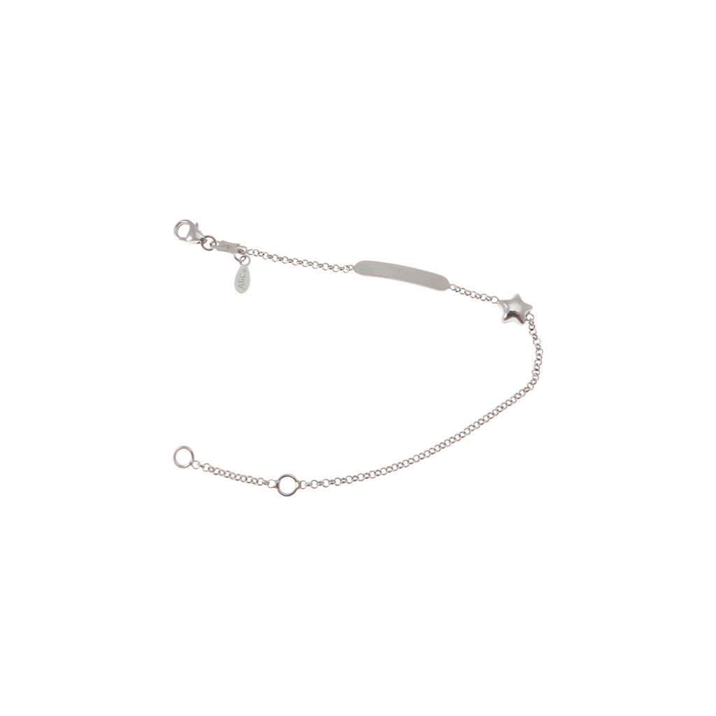 Bracciale a catena baby con targa e stella in oro bianco
