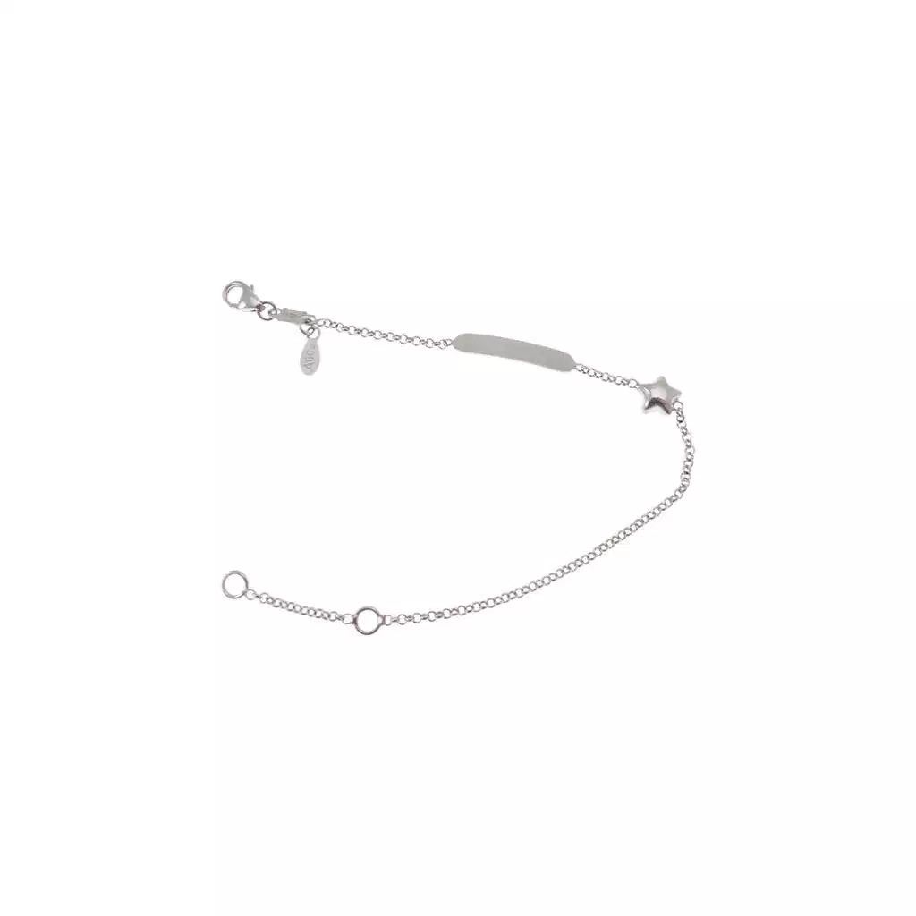 Chain baby bracelet with star and tag in 18kt white gold