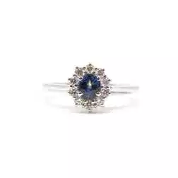 5x4 Oval Blue Sapphire Solitaire Ring with 10 Diamonds