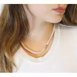 Photo of worn 5.5mm Pearl Necklace 6mm Sphere White Gold