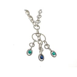Oval Necklace with Emerald Diamonds and Blue Sapphire