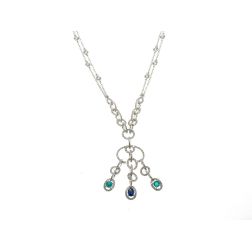 Oval Necklace with Emerald Diamonds and Blue Sapphire
