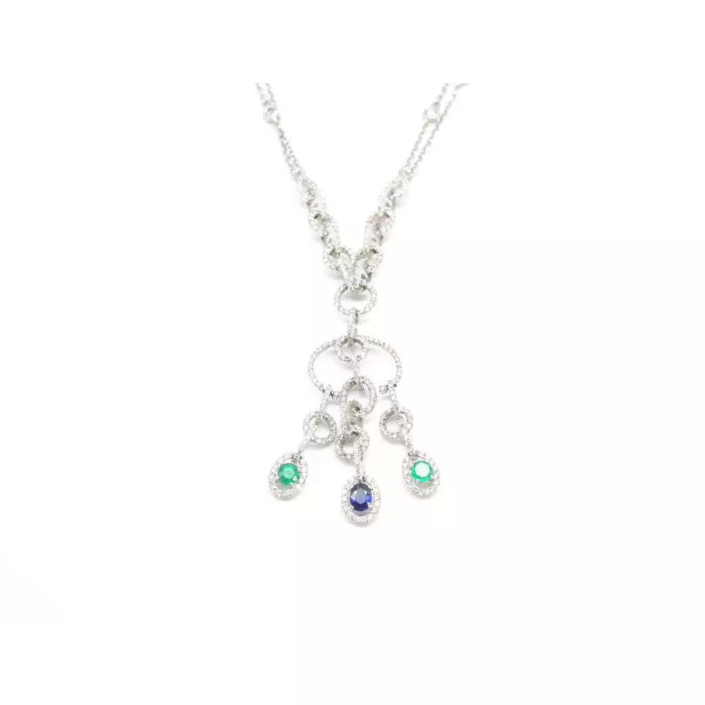 Collana a Ovali con Diamanti Smeraldi e Zaffiro Blu